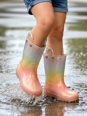 Cat & Jack Toddler Pink Rainbow Ombré Rain Boots 6